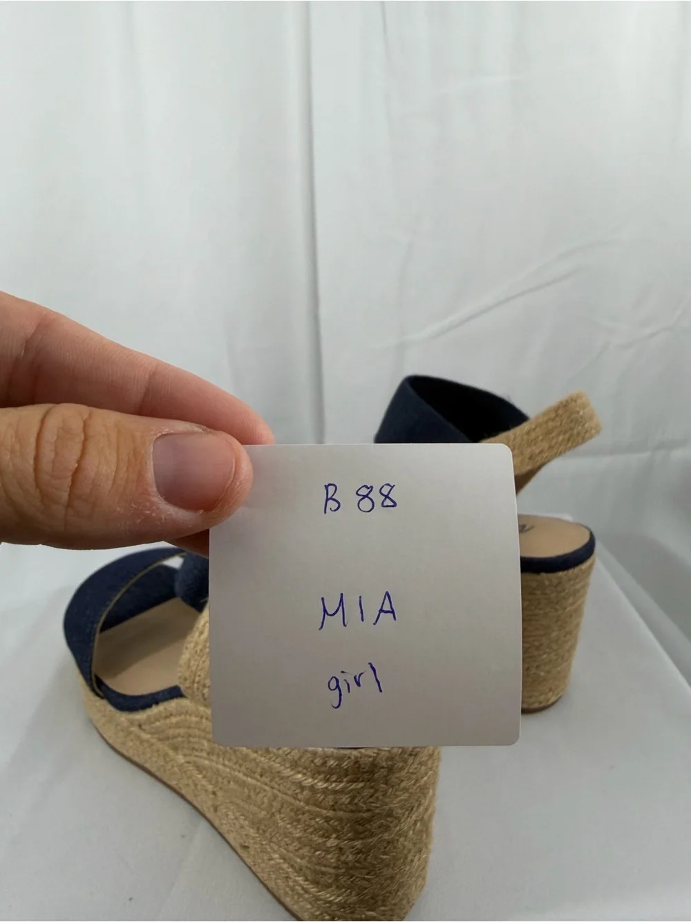 NWT MIA Women’s Size 6.5 Navy Blue Denim Wedge Sandals